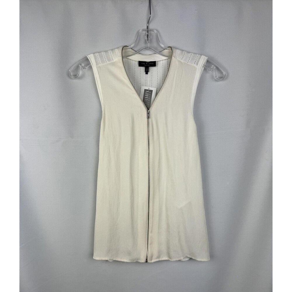 Rag & Bone Valarie Sleeveless Zip Top Off White Size S